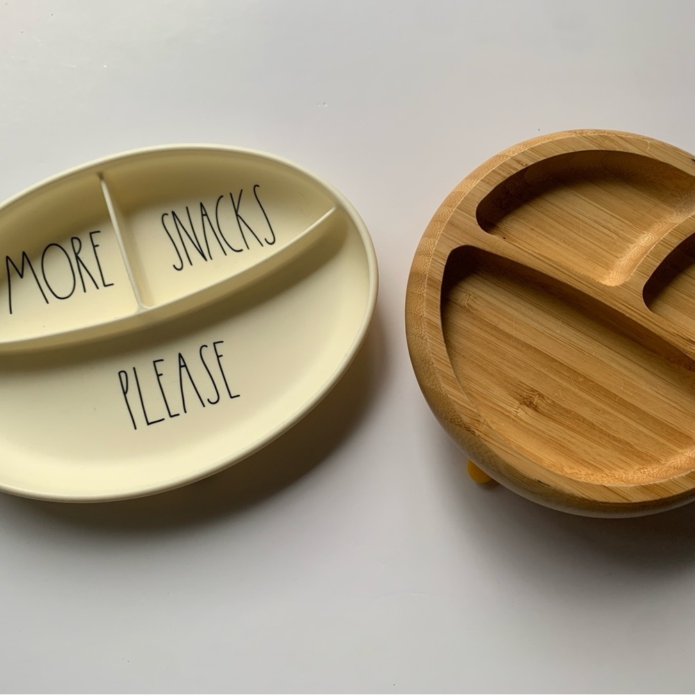 Montessori & Rae Dunn Baby Plate Bundle – Bamboo Suction Plate + Silicone Plate